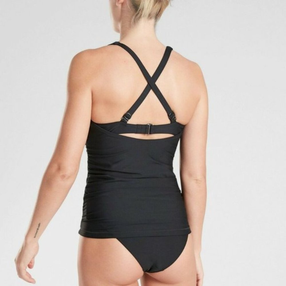 Black Women's Square Neck Tank One-Piece Swimsuit - Picture 2 of 2